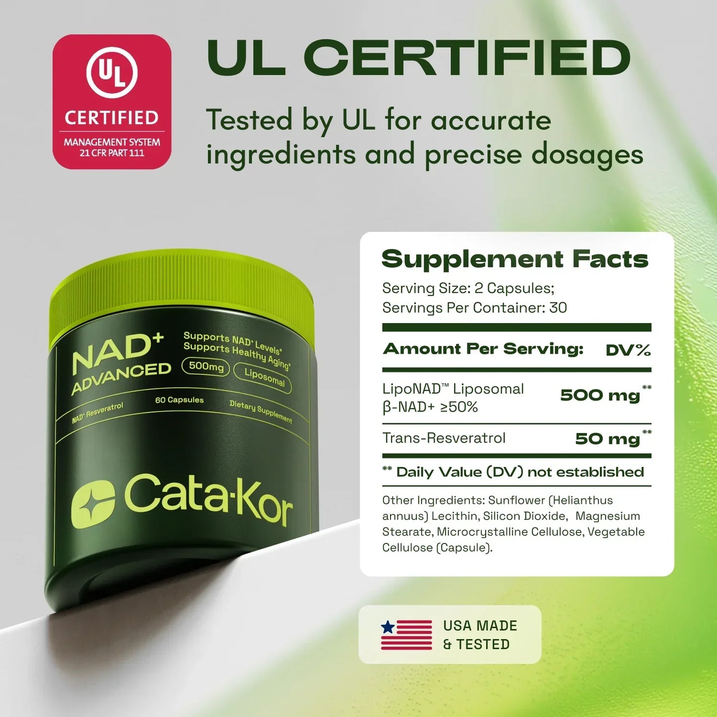 Cata-Kor NAD+ Advanced - NAD Supplement for Skin Aging Support, Energy, and Focus