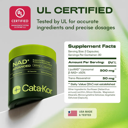 Cata-Kor NAD+ Advanced - NAD Supplement for Skin Aging Support, Energy, and Focus
