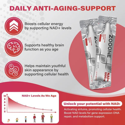 ZOOONE NR1000 - NAD+ Berry Flavor Drink for Skin Aging Support, Energy, and Focus