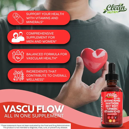 Vascu Flow - Cayenne Pepper Liquid Drops + Hawthorn Berry, Vitamin D3 K2