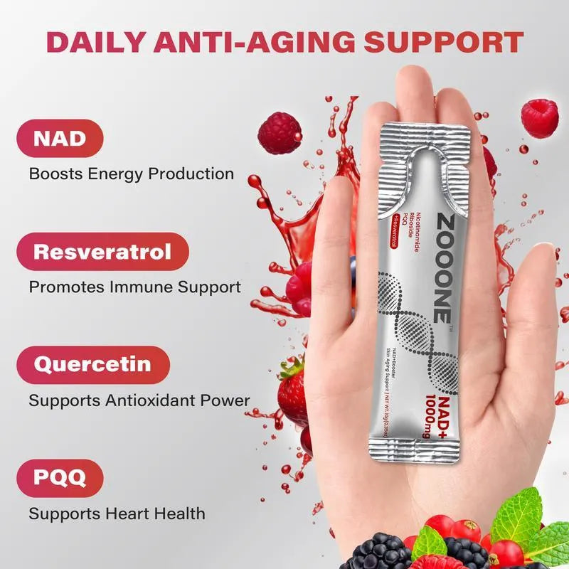 ZOOONE NR1000 - NAD+ Berry Flavor Drink for Skin Aging Support, Energy, and Focus