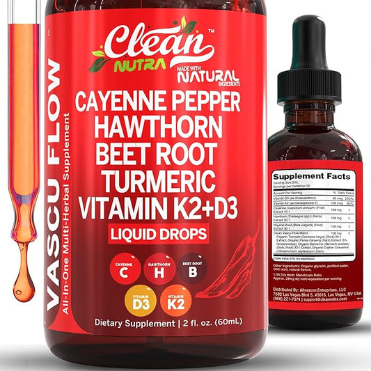 Vascu Flow - Cayenne Pepper Liquid Drops + Hawthorn Berry, Vitamin D3 K2