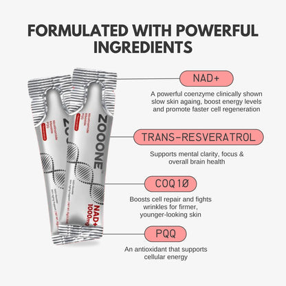ZOOONE NR1000 - NAD+ Berry Flavor Drink for Skin Aging Support, Energy, and Focus
