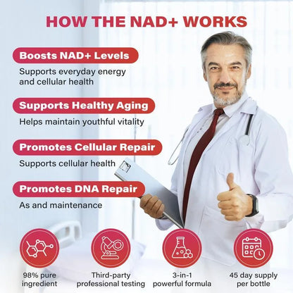 ZOOONE NR1000 - NAD+ Berry Flavor Drink for Skin Aging Support, Energy, and Focus