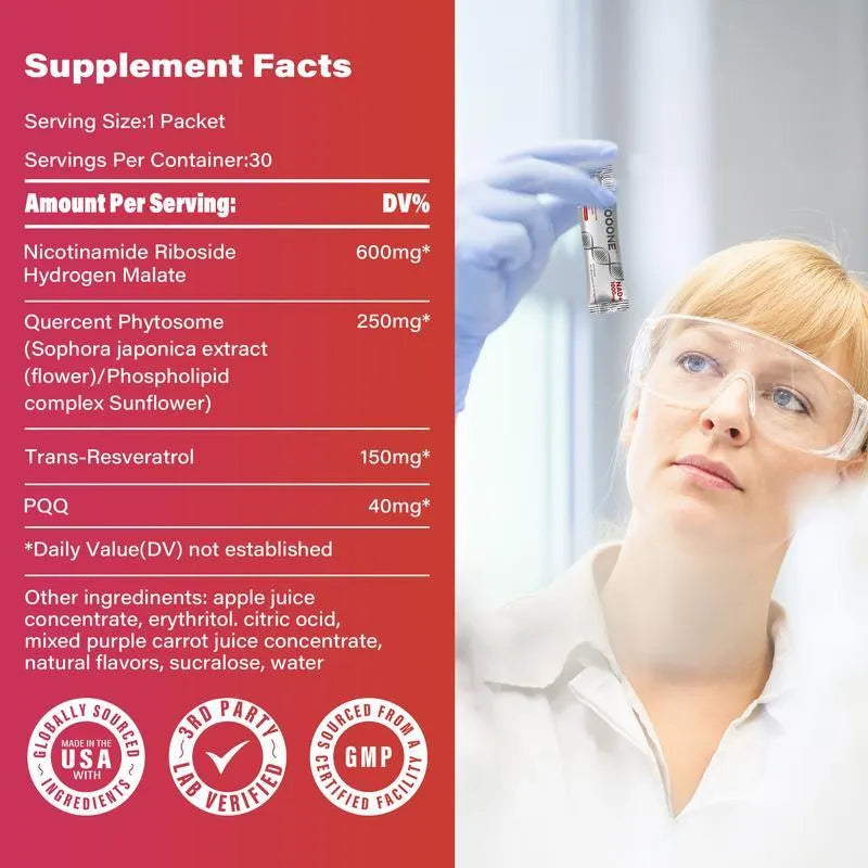 ZOOONE NR1000 - NAD+ Berry Flavor Drink for Skin Aging Support, Energy, and Focus