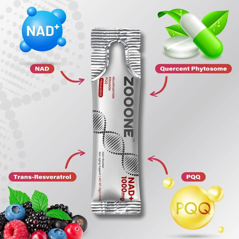 ZOOONE NR1000 - NAD+ Berry Flavor Drink for Skin Aging Support, Energy, and Focus